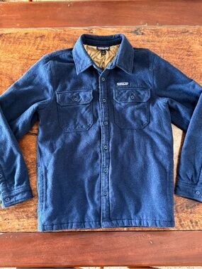 Worn Wear Patagonia Navy Fleece Shirt Jacket with Quilted Lining M